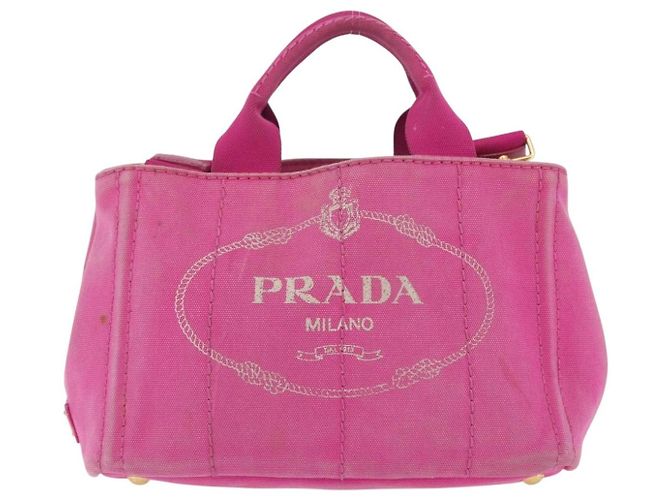 PRADA Borsa Canapa PM in tela 2way Rosa Oro Auth LNZ478 D'oro - vista 2