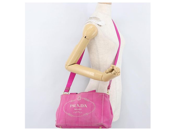 PRADA Borsa Canapa PM in tela 2way Rosa Oro Auth LNZ478 D'oro - vista 25