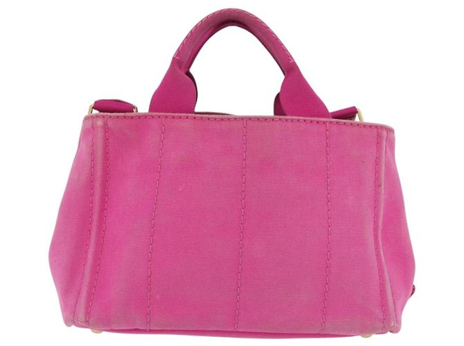 PRADA Borsa Canapa PM in tela 2way Rosa Oro Auth LNZ478 D'oro - vista 3