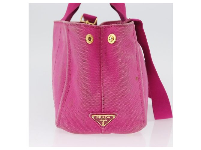PRADA Borsa Canapa PM in tela 2way Rosa Oro Auth LNZ478 D'oro - vista 5