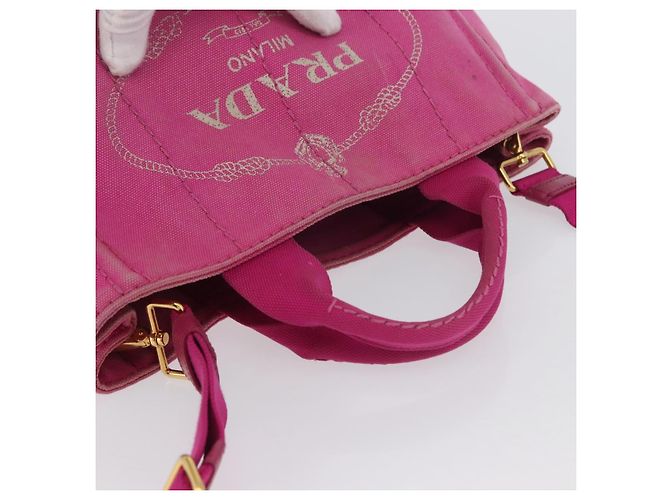 PRADA Borsa Canapa PM in tela 2way Rosa Oro Auth LNZ478 D'oro - vista 6