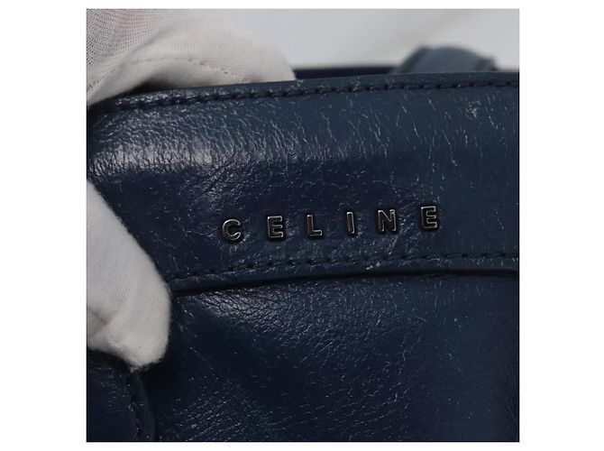 Céline Borsa a mano CELINE in pelle blu argento Auth 173519 - vista 16