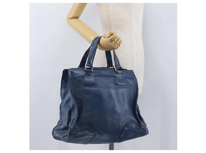 Céline Borsa a mano CELINE in pelle blu argento Auth 173519 - vista 26