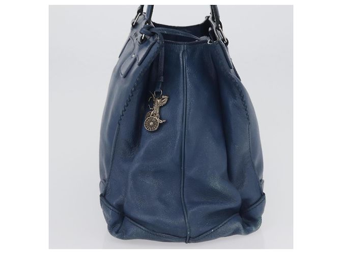 Céline Borsa a mano CELINE in pelle blu argento Auth 173519 - vista 4
