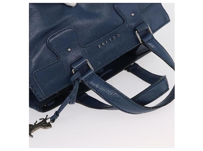 Céline Borsa a mano CELINE in pelle blu argento Auth 173519 - vista 6