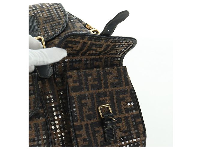 FENDI Zucca Canvas Rucksack Braun Gold Schwarz Auth 168310SAV Golden - Ansicht 19