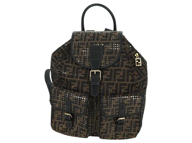 FENDI Zucca Canvas Rucksack Braun Gold Schwarz Auth 168310SAV Golden - Ansicht 2