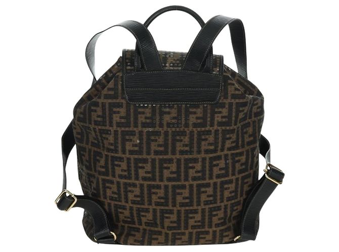 FENDI Zucca Canvas Rucksack Braun Gold Schwarz Auth 168310SAV Golden - Ansicht 3