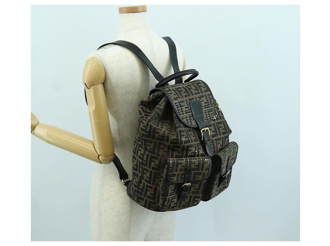 FENDI Zucca Canvas Rucksack Braun Gold Schwarz Auth 168310SAV Golden - Ansicht 31