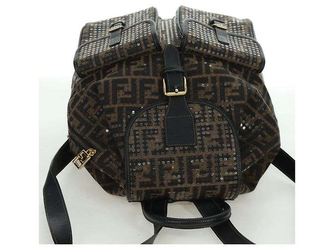 FENDI Zucca Canvas Rucksack Braun Gold Schwarz Auth 168310SAV Golden - Ansicht 6