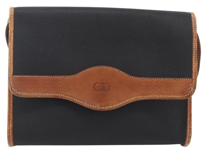 Borsa a Spalla Christian Dior Nylon Nero Oro Auth ka2697 D'oro - vista 2
