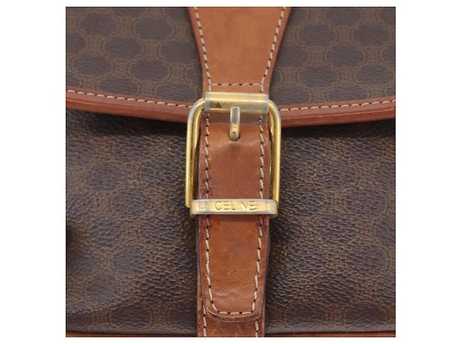 Céline Borsa a Spalla in Tela Macadam CELINE in Pelle PVC Marrone Oro Auth LNZ209 D'oro - vista 14