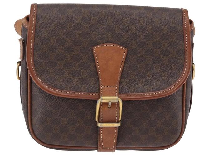 Céline Borsa a Spalla in Tela Macadam CELINE in Pelle PVC Marrone Oro Auth LNZ209 D'oro - vista 2