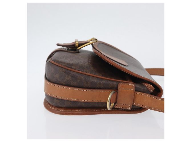Céline Borsa a Spalla in Tela Macadam CELINE in Pelle PVC Marrone Oro Auth LNZ209 D'oro - vista 4