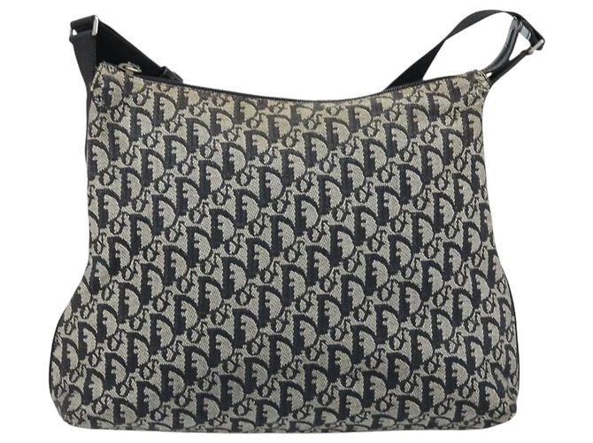 Borsa a Spalla in Tela Trotter Christian Dior Blu Navy Argento Auth ka2692 - vista 2