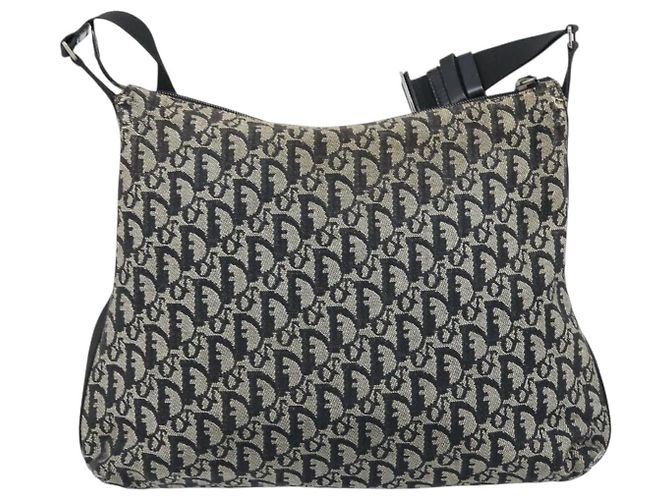Borsa a Spalla in Tela Trotter Christian Dior Blu Navy Argento Auth ka2692 - vista 3