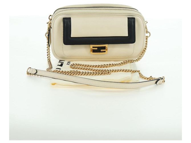 FENDI Easy Baguette Catena Borsa a Spalla Pelle Avorio Oro Auth 173156M D'oro Crudo - vista 28