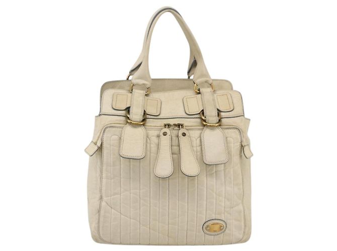 Chloé Borsa Tote in Pelle Avorio Oro Auth 173609 D'oro Crudo - vista 2