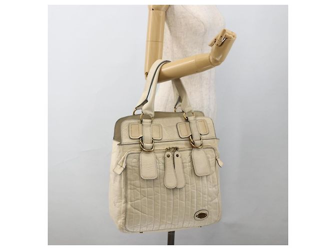 Chloé Borsa Tote in Pelle Avorio Oro Auth 173609 D'oro Crudo - vista 24