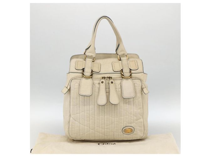 Chloé Borsa Tote in Pelle Avorio Oro Auth 173609 D'oro Crudo - vista 25