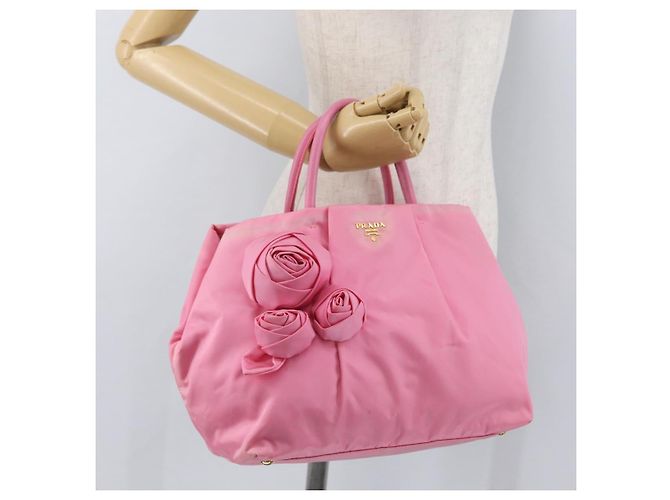 PRADA Borsa a mano in nylon rosa oro Auth 172515A D'oro - vista 24