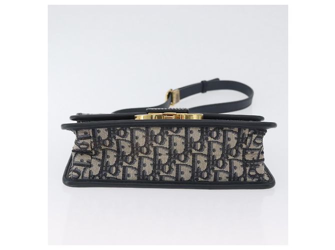 Borsa a spalla in tela obliqua Trotter Christian Dior blu navy e oro Auth bs33570 D'oro - vista 10