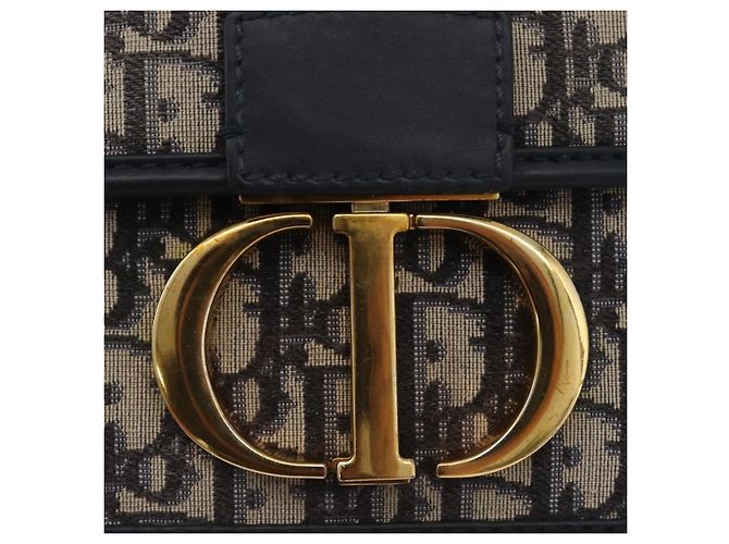 Borsa a spalla in tela obliqua Trotter Christian Dior blu navy e oro Auth bs33570 D'oro - vista 15