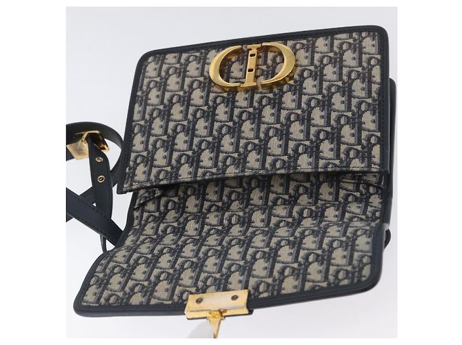 Borsa a spalla in tela obliqua Trotter Christian Dior blu navy e oro Auth bs33570 D'oro - vista 16