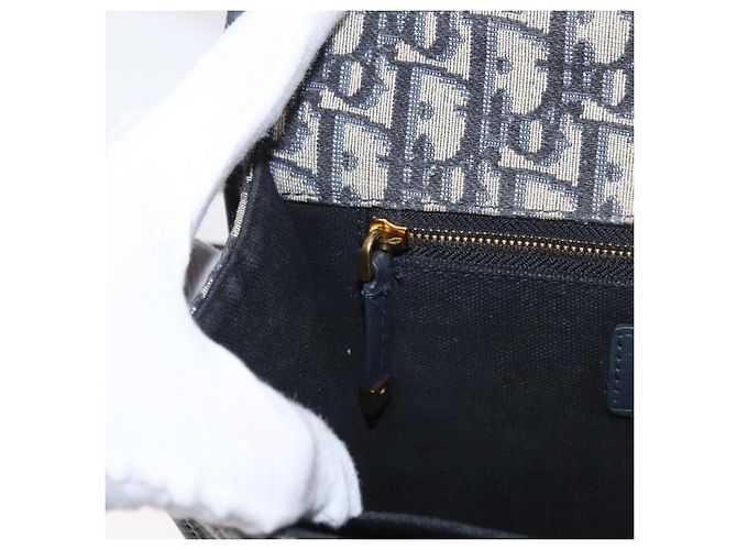 Borsa a spalla in tela obliqua Trotter Christian Dior blu navy e oro Auth bs33570 D'oro - vista 21