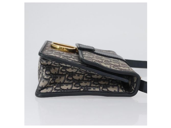 Borsa a spalla in tela obliqua Trotter Christian Dior blu navy e oro Auth bs33570 D'oro - vista 4