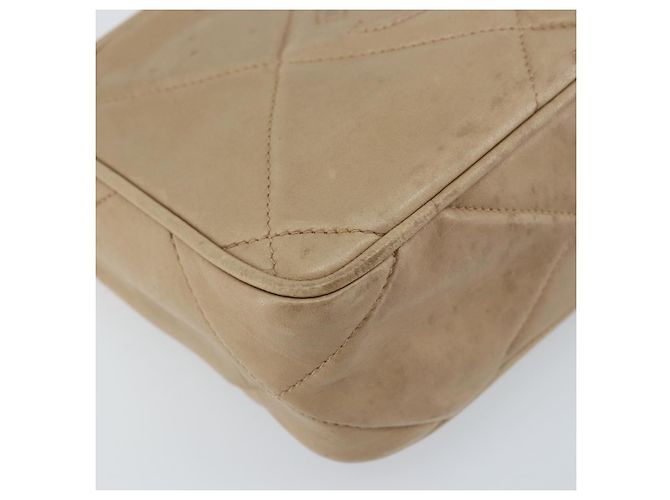 CHANEL Borsa a Spalla Matelassé in Pelle di Agnello Beige Oro CC Auth gh1759 D'oro - vista 11