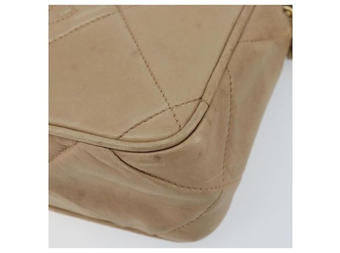 CHANEL Borsa a Spalla Matelassé in Pelle di Agnello Beige Oro CC Auth gh1759 D'oro - vista 12