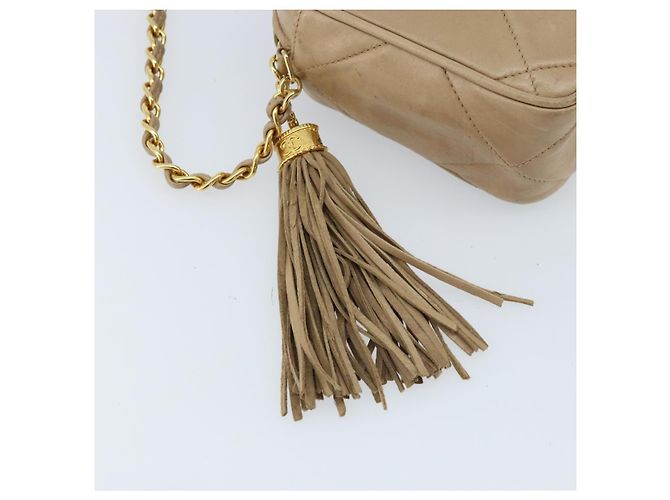 CHANEL Borsa a Spalla Matelassé in Pelle di Agnello Beige Oro CC Auth gh1759 D'oro - vista 14