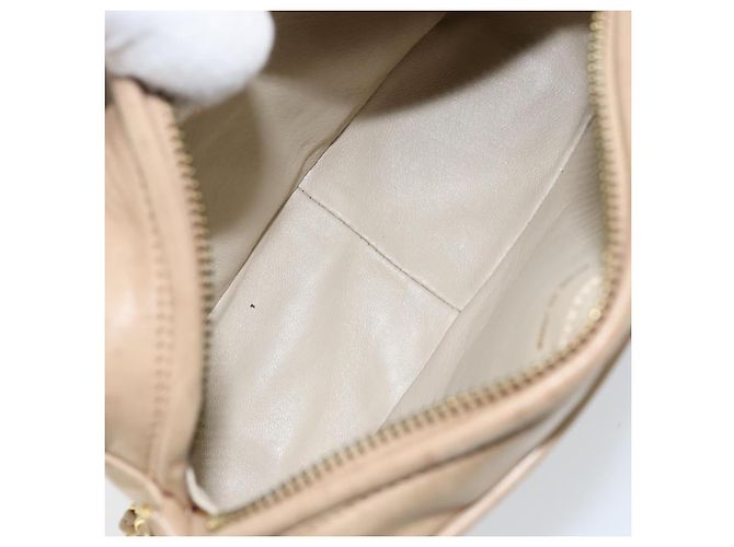 CHANEL Borsa a Spalla Matelassé in Pelle di Agnello Beige Oro CC Auth gh1759 D'oro - vista 16