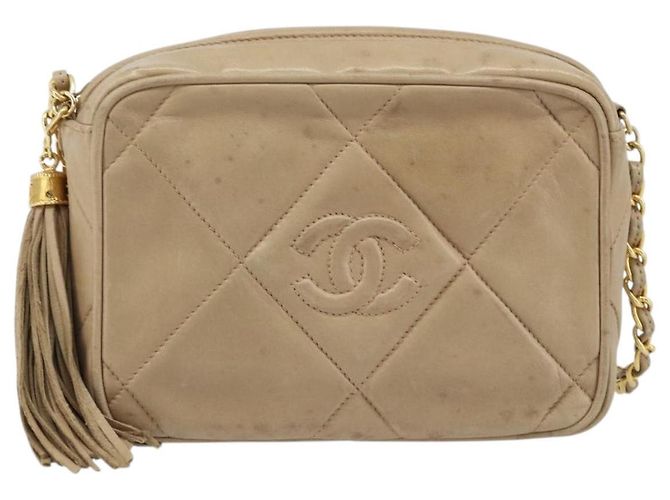 CHANEL Borsa a Spalla Matelassé in Pelle di Agnello Beige Oro CC Auth gh1759 D'oro - vista 2