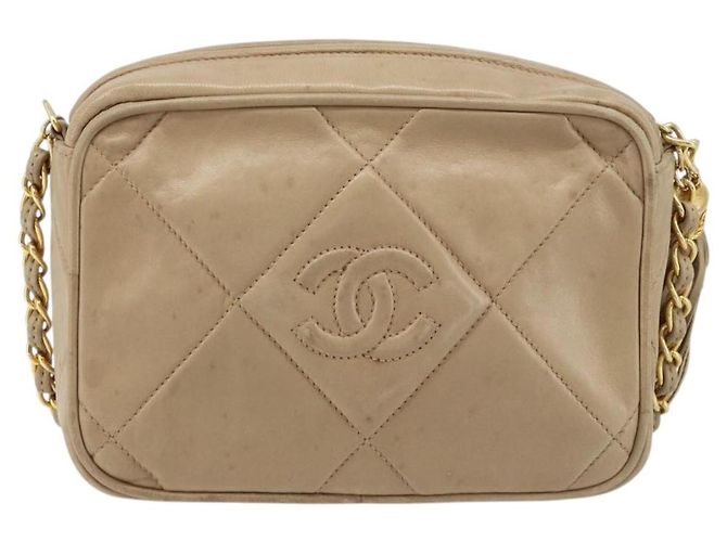 CHANEL Borsa a Spalla Matelassé in Pelle di Agnello Beige Oro CC Auth gh1759 D'oro - vista 3