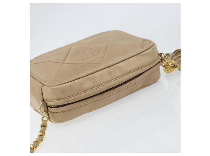 CHANEL Borsa a Spalla Matelassé in Pelle di Agnello Beige Oro CC Auth gh1759 D'oro - vista 6