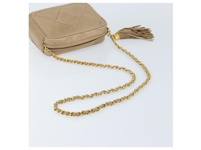 CHANEL Borsa a Spalla Matelassé in Pelle di Agnello Beige Oro CC Auth gh1759 D'oro - vista 7