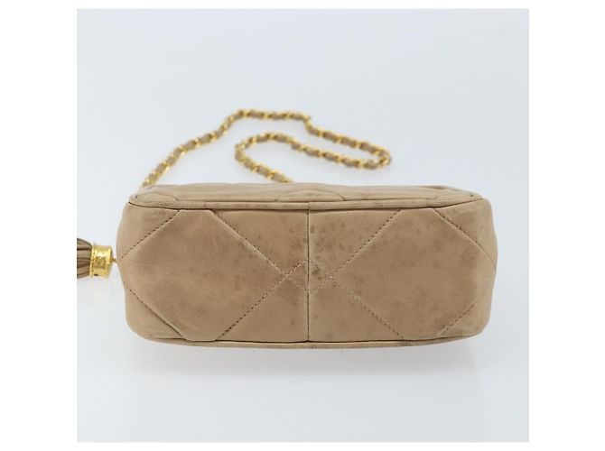 CHANEL Borsa a Spalla Matelassé in Pelle di Agnello Beige Oro CC Auth gh1759 D'oro - vista 9