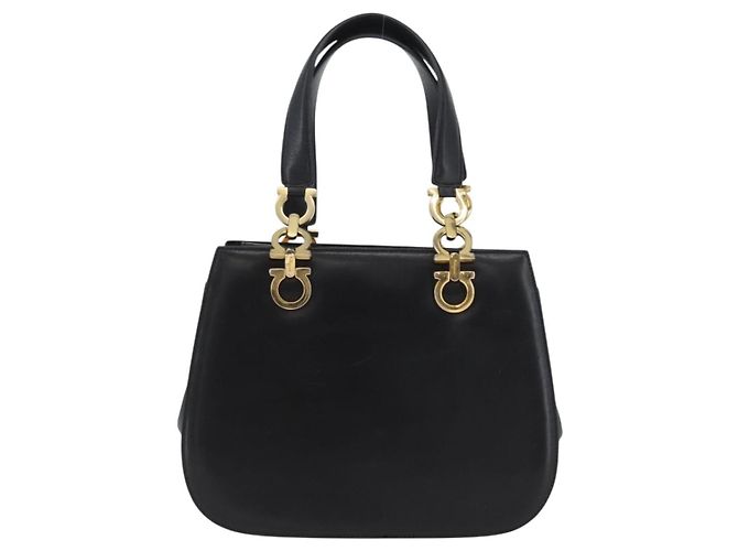 Borsa a mano Gancini in pelle nera e oro Salvatore Ferragamo Auth ARZ224 Nero D'oro - vista 2