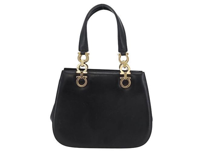 Borsa a mano Gancini in pelle nera e oro Salvatore Ferragamo Auth ARZ224 Nero D'oro - vista 3