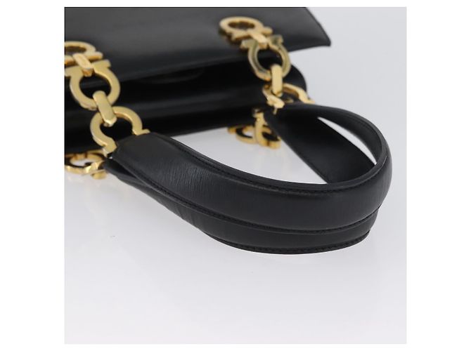 Borsa a mano Gancini in pelle nera e oro Salvatore Ferragamo Auth ARZ224 Nero D'oro - vista 7
