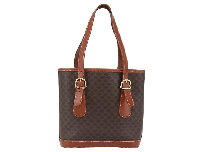 Céline Borsa a mano in tela Macadam CELINE in pelle PVC marrone oro Auth gh1781 D'oro - vista 2