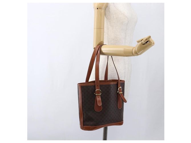 Céline Borsa a mano in tela Macadam CELINE in pelle PVC marrone oro Auth gh1781 D'oro - vista 22