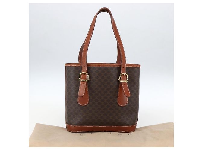 Céline Borsa a mano in tela Macadam CELINE in pelle PVC marrone oro Auth gh1781 D'oro - vista 23