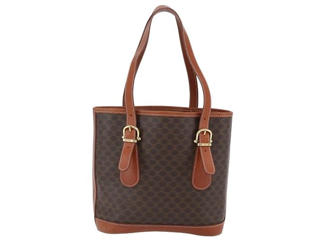 Céline Borsa a mano in tela Macadam CELINE in pelle PVC marrone oro Auth gh1781 D'oro - vista 3