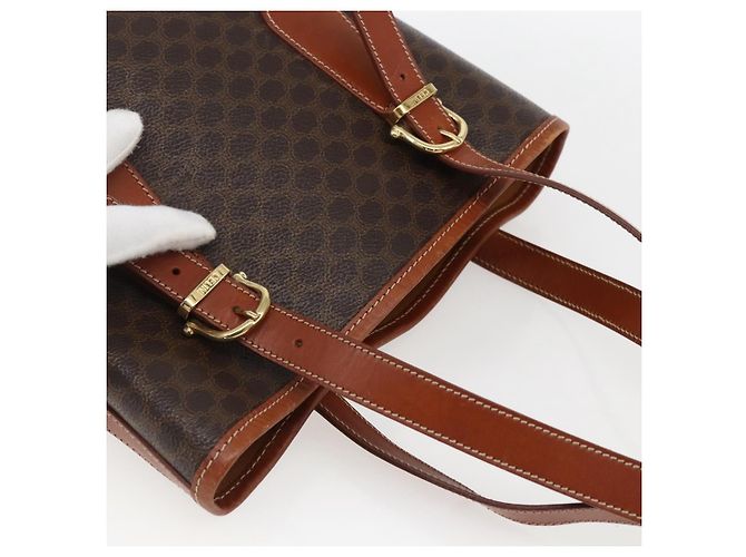 Céline Borsa a mano in tela Macadam CELINE in pelle PVC marrone oro Auth gh1781 D'oro - vista 6