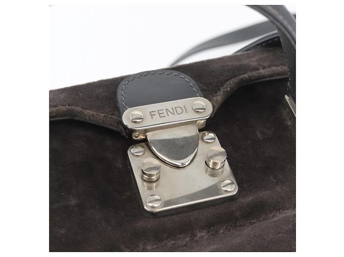 Borsa a Spalla FENDI Velluto Grigio Argento Auth bs33575 Marrone - vista 16