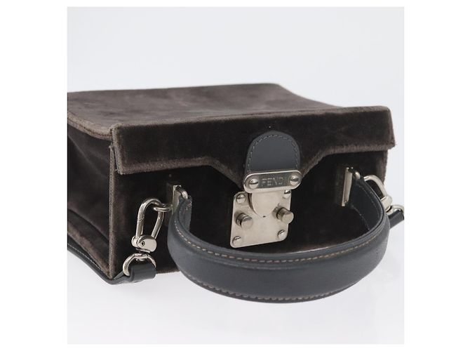 Borsa a Spalla FENDI Velluto Grigio Argento Auth bs33575 Marrone - vista 6