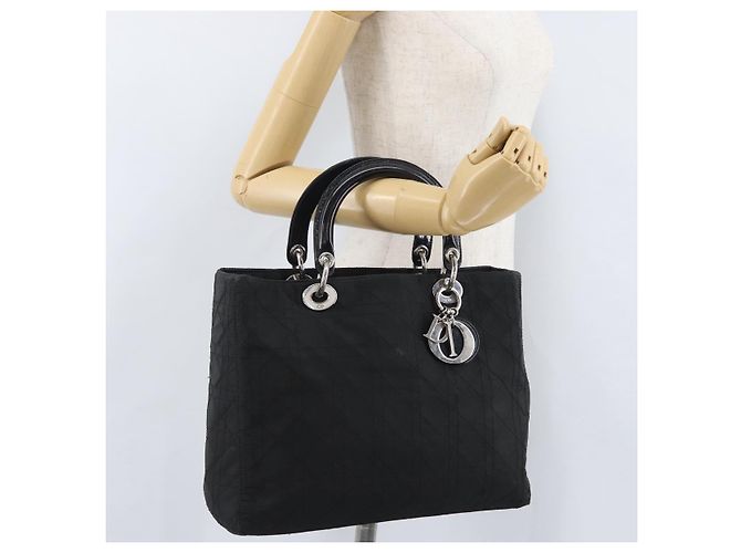 Sac à main Canage en nylon noir et argent Christian Dior Auth bs32773 Argenté - vue 23